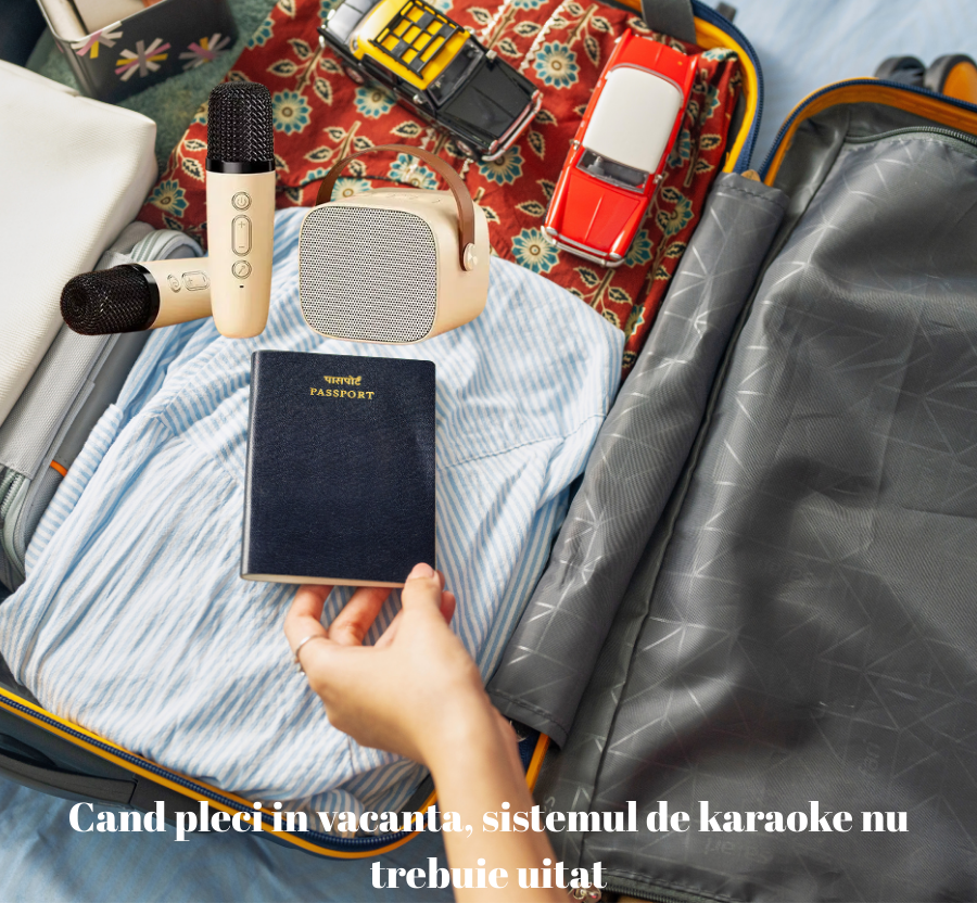 Boxa karaoke pentru copii si adulti cu difuzor portabil, Wireless, bej