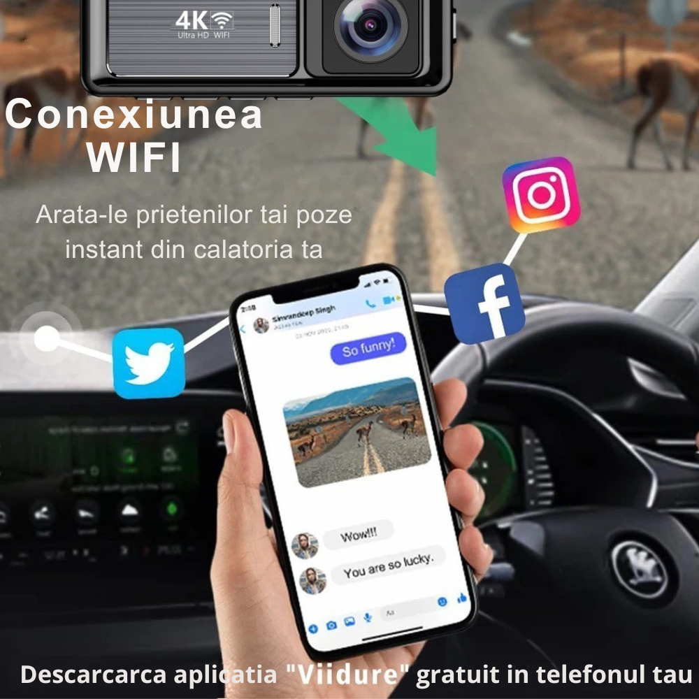 Camera Auto DUALA 4K RAMWISH® cu GPS si WiFi