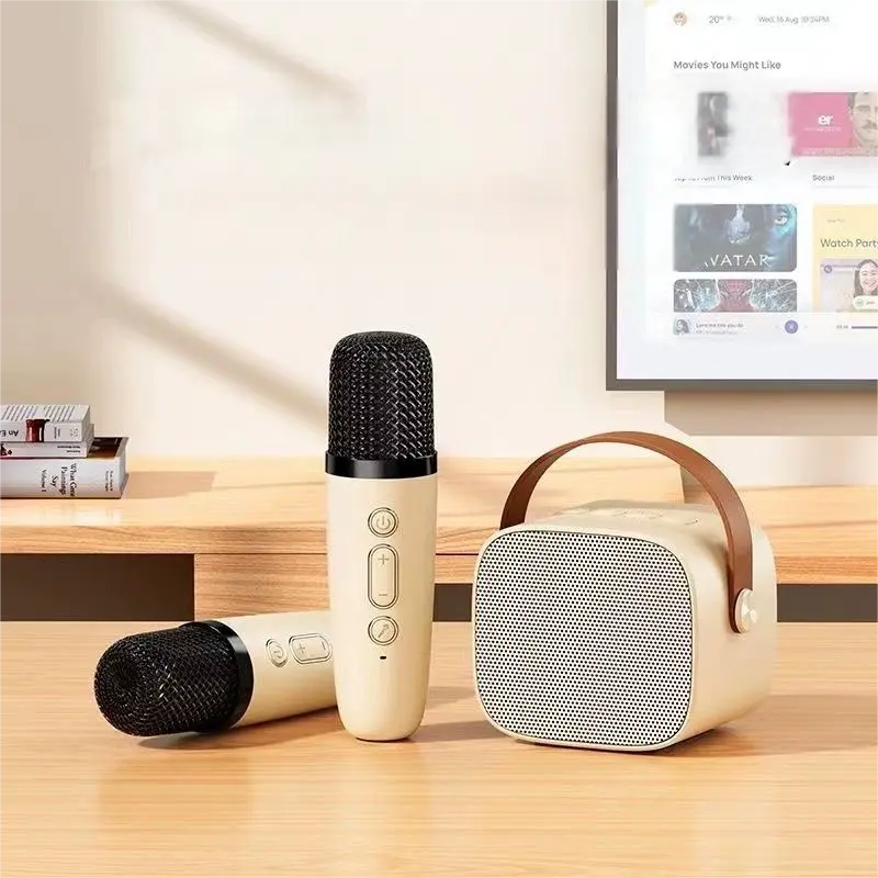 Boxa karaoke pentru copii si adulti cu difuzor portabil, Wireless, bej
